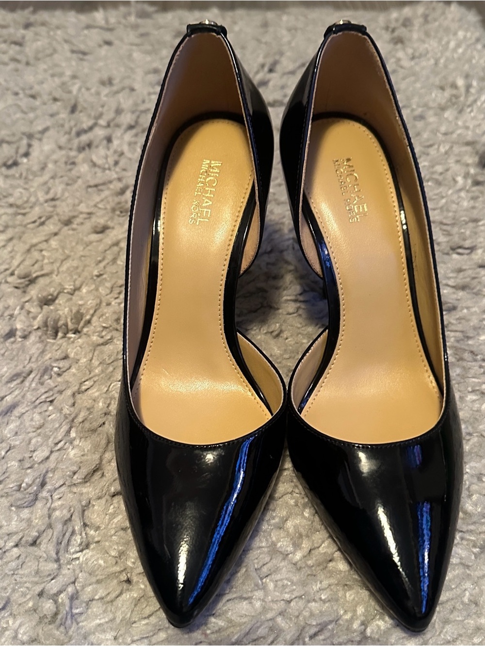 MICHAEL Michael Kors Black Patent Pointed-Toe Pumps with Slim Heel